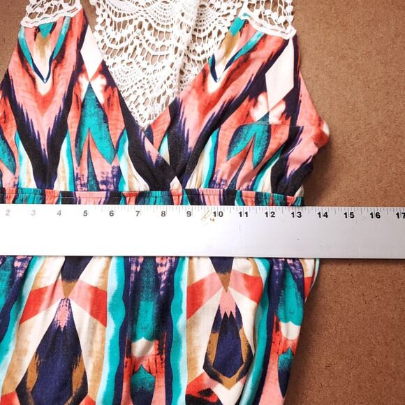 Felicity & Coco Jersey Maxi Dress M Multi Crochet Back Empire Waist Flowy Boho - Picture 6 of 11